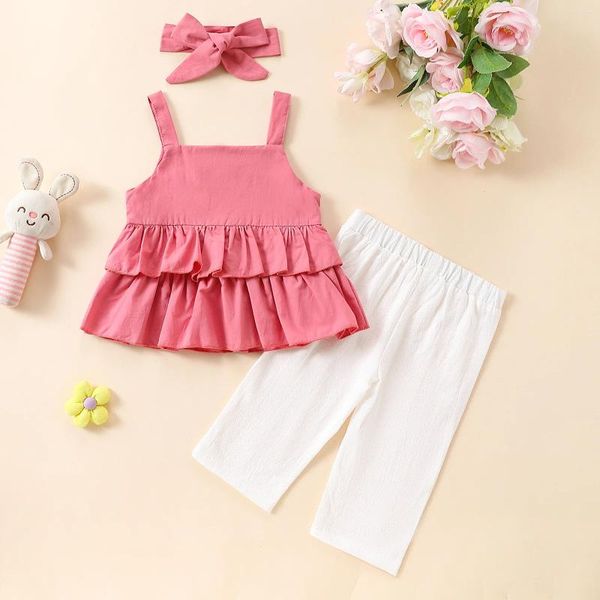 Set di abbigliamento set casual da 3pc da bambino con sostensione con copricapo è la scelta per l'estate