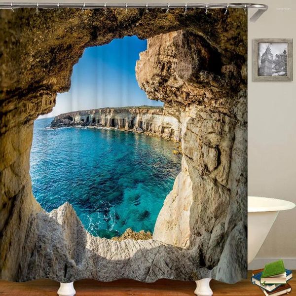 Tende da doccia tutti i tipi di isole 3d caverne paesaggio paesaggio decorazione domestica con ganci tessuto impermeabile 240x180cm