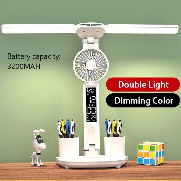 Saatler LED Masa lambası ile Mini Fan Dökülebilir USB Dokunmatik Ekran Katlanabilir Masa Lambaları Takvim ile Saat Gece Işık Çalışması Işık Okuma Işığı