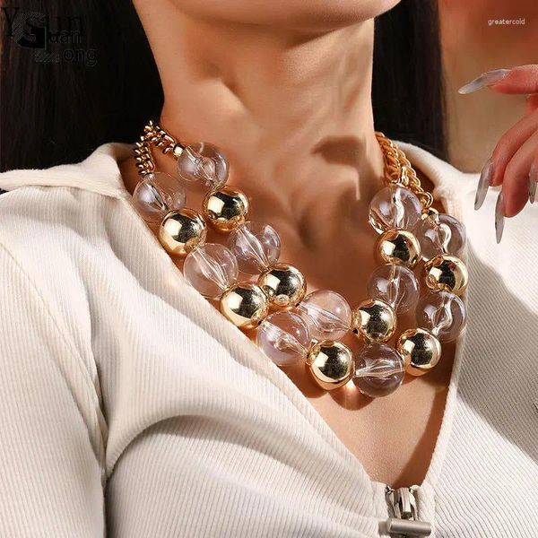 Cara de luxo transparente de resina transparente Metal Link Chain Colar para mulheres Trendy Short Chocker Girls Wedding Jewelry Gift