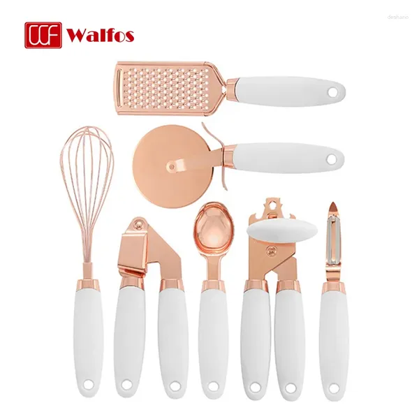 Strumenti di cottura Walfos 7pcs Resistenza al calore Acciadi inossidabile Set di pentole non abbagliante Kit di strumenti di cottura Usssiti Accessori da cucina