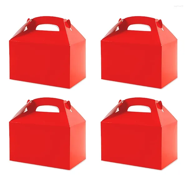 Embrulho de presente 50 PCs Party Treat Boxes Favores brancos de doces com alça de papel bolsas de biscoito Gable Red