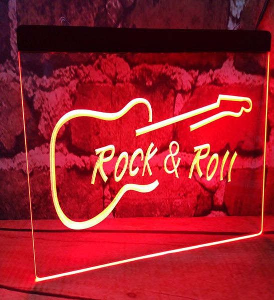 Rock and Roll Guitar Music Beer Bar Club Club 3D Sinais LED NEON Light sinal de decoração de casa Crafts1250308