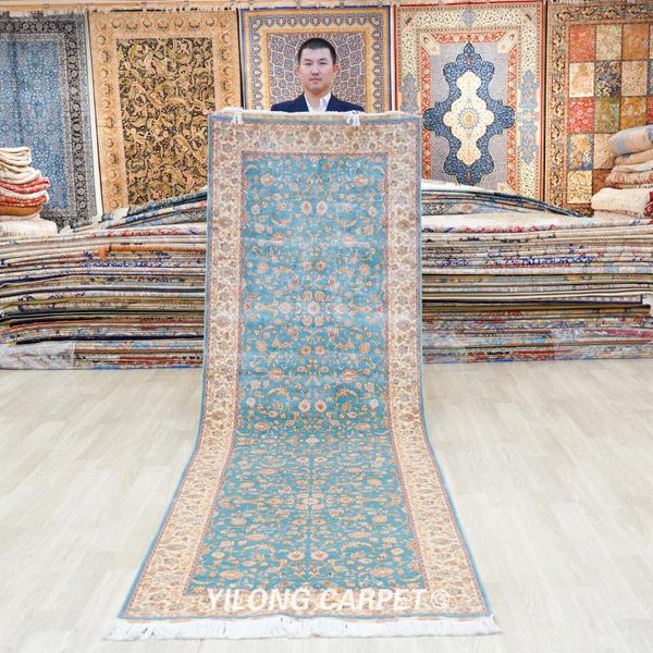 Ковры 3'x10 'Ручная шелковая ковер Blue Rug Runner Gallery (TJ577A)