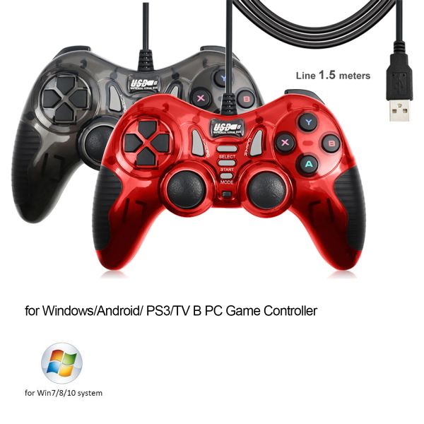 GamePads Controlador de jogos com fio USB com turbo de vibração dupla para Windows/ Android/ PS3/ TV B PC Controller Console Joystick