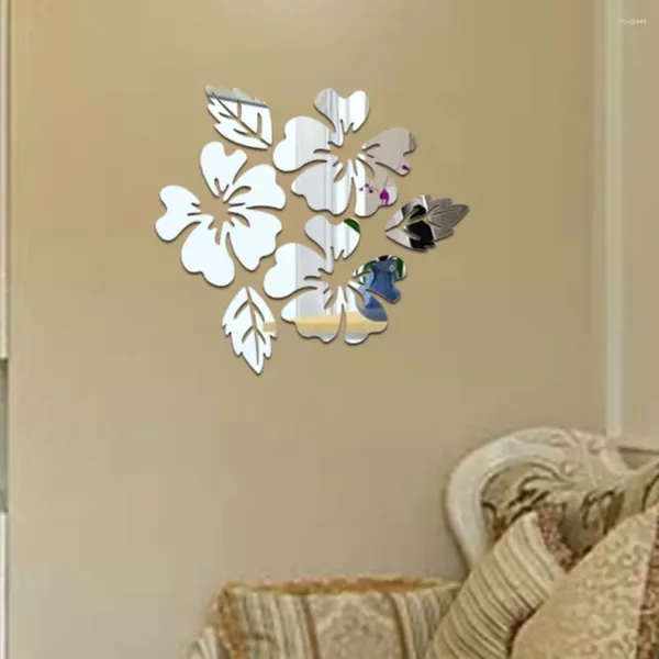 Wandaufkleber 3D Acrylspiegel Effekt Lotus Tree Peony Aufkleber Aufkleber Decal Modernes Wandschlafzimmer im Bauzimmer TV -Hintergrunddekoration