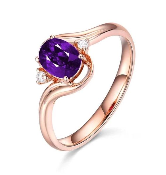 Un semplice design ad anello di moda bello e trasparente anello di diamanti Ametista Apertura di gioielli eleganti in oro rosa regolabili per FEM64788342