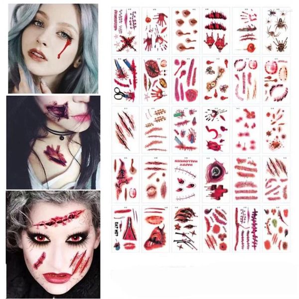 Partydekoration 300 Blätter Halloween Tattoo Aufkleber Bloody Scar Temporäres Maskerade Streich Make -up Requisiten Cosplay -Kostüm