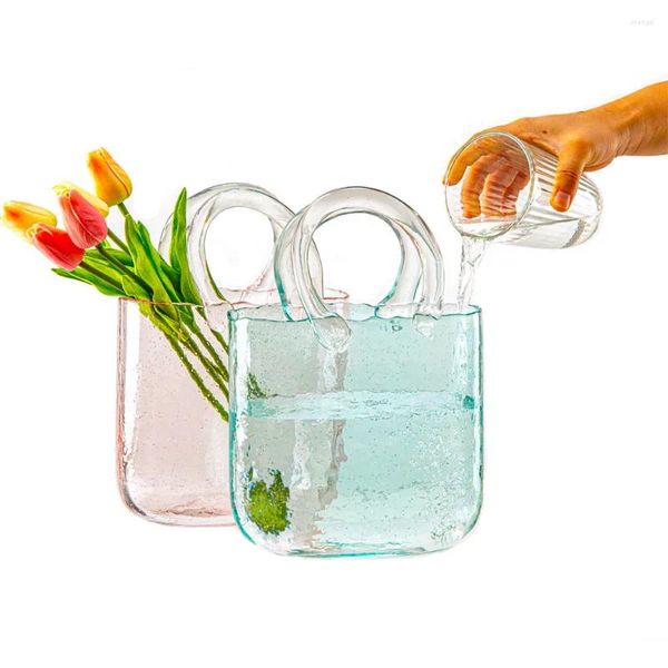 Vazolar satan ürün ev dekor moda cam el çantası şekli çiçek torbası vazo