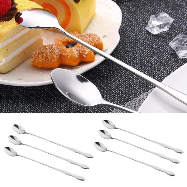 Scolle di caffè 6 pezzi 6pcs 26 cm maniglia lunga cucchiaio da tè freddo cocktail in acciaio in acciaio da pranzo corrido