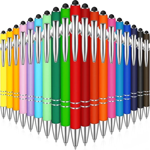 Penne da 50 pcs Penna a sfera con penna in metallo inchiostro nera di stilo Penna per scrittura di mano per touch screen 2in1 stilo 1,00 mm