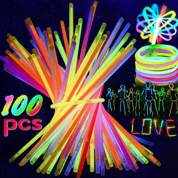 100pcs parlayan çubuklar toplu floresan çubuk dans konser partisi sahne aydınlık aşk mektupları diy neon düğün ışıkları 240401