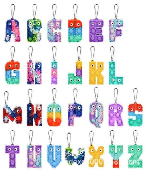 Alphabet 26 Buchstaben Key Ring Sensorisches Blasenspielzeug Push Blasen pro Schlüsselbund Finger Press Kugel Puzzle Reize Bindenfarbe Regenbogen Col1474551