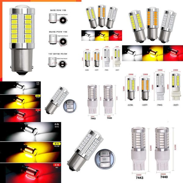 2024 2024 1 PCS PY21W P21/5W 1156 BA15S 1157 Bay15d per lampadine a LED AUR LIGHT LIGHT SEGNALE 12V 33SMD 7000K Lampade di parcheggio inversa freno bianco