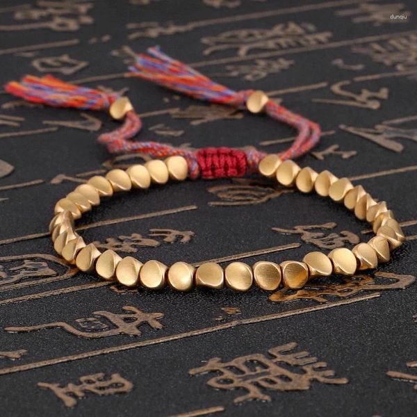 Bracelets de charme Budista tibetano feita à mão em contas de cobre trançadas Bulbões de pulseira de corda sortuda para mulheres jóias