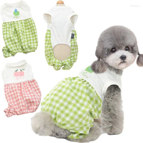 Köpek Giyim Pet Giysileri Yaz Pijamaları Kolsuz Yelek Tulum Küçük Köpekler İçin Chihuahua Cat T Shirt Ekose Pantolon Pijamalar Tulum