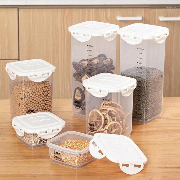 Bottiglie di stoccaggio trasparente Organizzatore a prova di umidità in stile pulsante con cereali e cereali quadrati