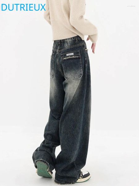 Jeans feminino Dutrieux harajuku streetwear retro moda 2024 Mulheres da primavera Cantura alta perna larga perna larga calça calças jeans retas calças