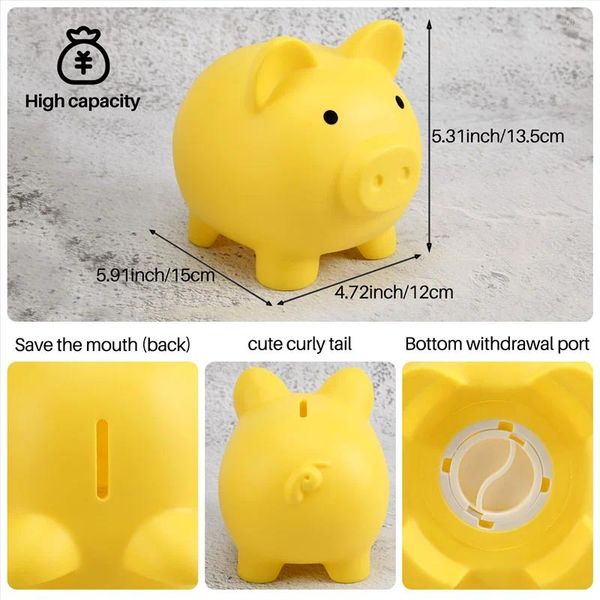 Placas decorativas Banco de porquinho grande moeda de dinheiro plástico inquebrável para meninas e meninos presentes práticos aniversário (amarelo)