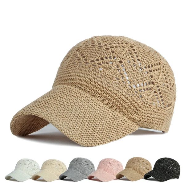 Summer Womens Hollow Baseball Cap Breathable Knit Hat Holiday Mesh Hat Cap Hat Sun 240412