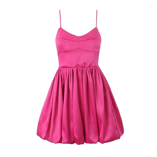 Vestidos casuais Sexy Garota elegante Spaghetti tira roxa rosa princesa mini vestido mulheres bola bola de festa de festa