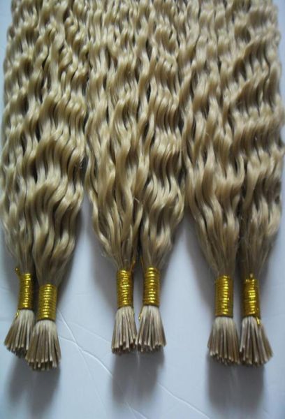 100GSTRANDS 3 Facotes Remy Hair Extensions Keratin I Tip Hair Extensions Blonde Brasilian Kinky Curly Human Hair Extensions Kerat6638410
