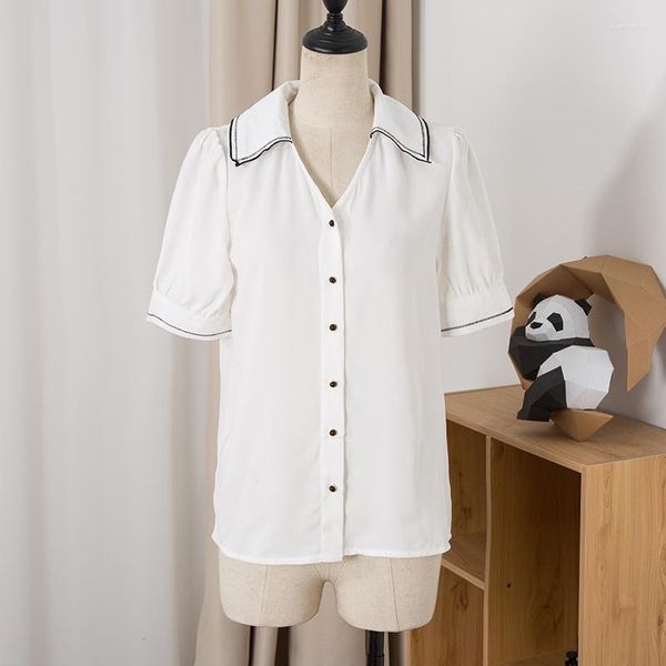 Camicette da donna leggermente trasparenti/aderenti a strisce/camicia in chiffon bianca primavera/estate