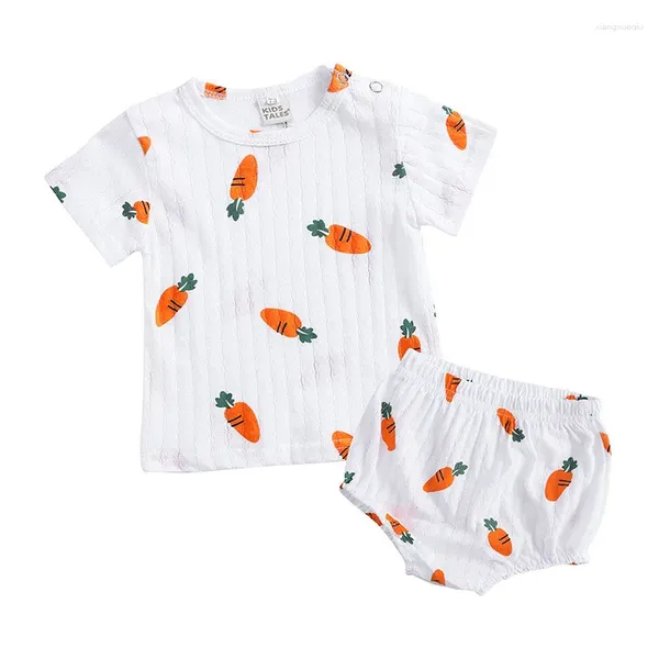 Kleidungssets Sommerbabykinder Schöne Pyjama -Set Jungen Mädchen atmungsaktiv Jacquard Baumwolle Kurzarm zweiteiligen Heimanzug