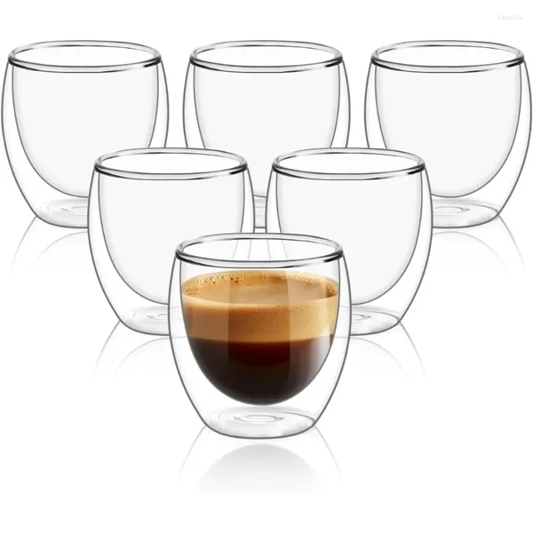 Vasos de café 6 pacote de parede dupla transparente canecas de vidro 80 ml/250 ml de xícaras de camada isolada para barra de chá de leite de leite de leite espresso de água s