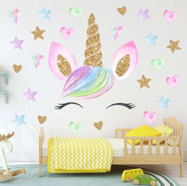 2pcs 2828 cm Kinder Einhorn Wandaufkleber Baby Schlafzimmer Dekoration Wandkleher Design Kinder Heimdekoration Wallpaper Mädchen Herz pictu362382