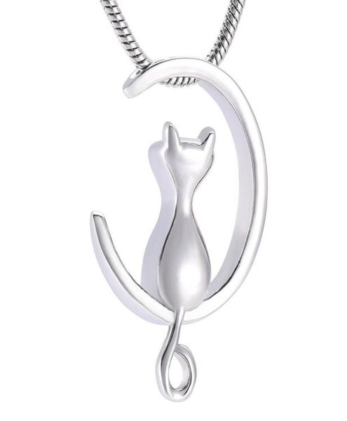 Ijd10014 moon gato jóias de cremação de rédea inoxidável para colar de urnas com memorial para animais