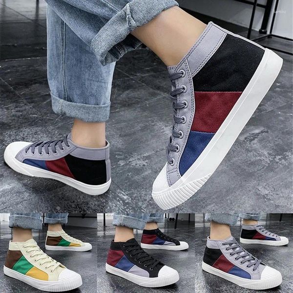 Fitness Shoes Men Spring Sneakers respiráveis Multicolor Canvas Men's Middle Help Lace-up