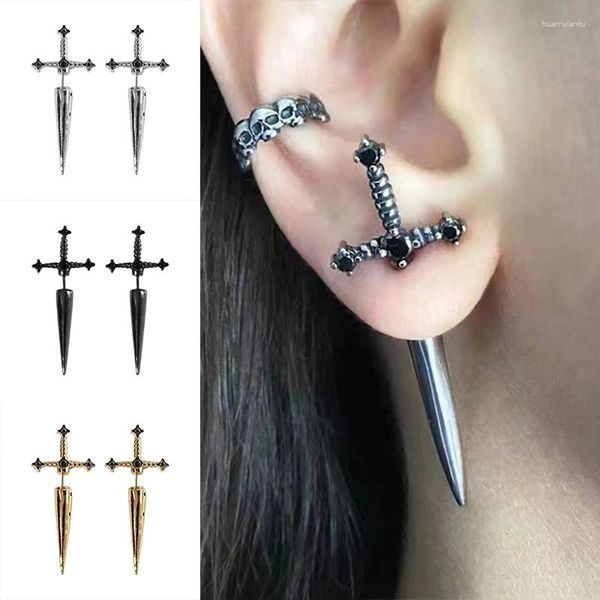 Bolzenohrringe Gothic Sword Vintage Cross Cool Punk Crystal Ohr Jacke Hip Hop Goth Dolch Schmuck Geschenk für Frauen