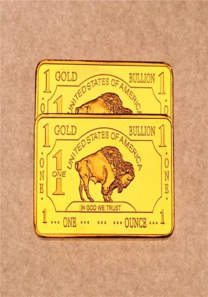 Outras artes e artesanato 1oz 24K Plated Gold Estados Unidos Buffalo Gold Bar Bullion Coin Collection8298319