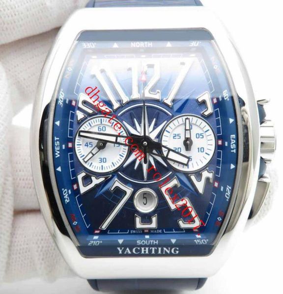 MEN039S -Produkte Vanguard 44mm Uhr 7750 Valjoux Automatische Bewegung mit funktionalem Chronographen Uhr Blaues Zifferblatt explodierte Numer4146545