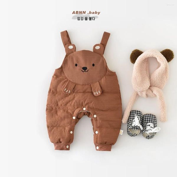 Hundekleidung Baby Jumpsuit Winterkleidung geborene Wärme ärmellose Cartoon Teddybär Krabbelanzug Schultergurte Baumwollhosen