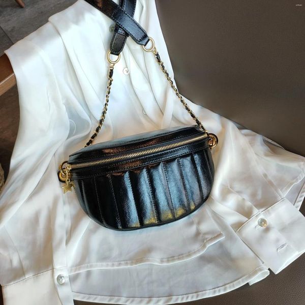 Borse per la vita 2024 Morbida cuoio vera in pelle sacca per il torace da donna di alta qualità Catena di gusci di alta guscio classico Nero Crossbody