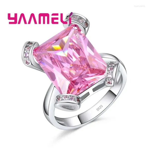 Anelli a grappolo anello CZ rosa brillante con solido 925 sterling in argento zircone pietra bague da donna cocktail party gioiello di alta qualità