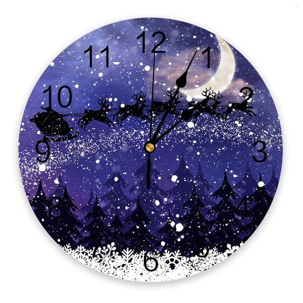 Orologi da parete Night Night View Babbo Natale Renne Orgento rotondo Modern Design Cucina sospesa orologio arredamento da casa silenzioso