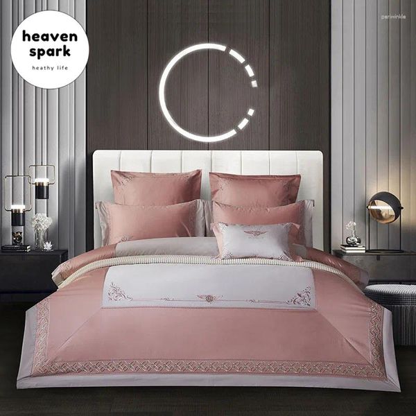 Set di biancheria da letto di lusso 6 colori 140s in cotone egiziano set di copertura polverosa rosa copertura ricamata da letti da letto in seta da letto di seta da letto 4pcs