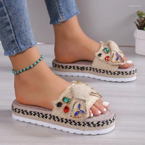 Pantofole d'acqua diamanti donne da donna interno all'aperto 2024 sola sola moda comode scarpe da gemma comode corde casual