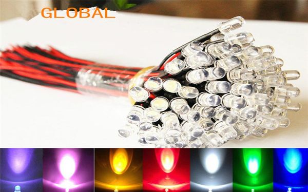 9V12V LED 3mm 3m pré -cabos pré -conectados Cores Ultra Bright Bulbo LED LED LED BLANCE Branco de 20cm 100pcslot4711446