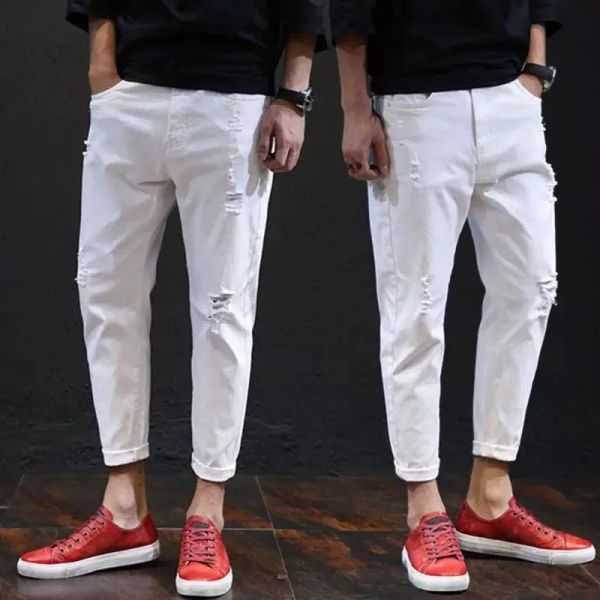 Pantaloni 2023 jeans bianchi uomini strappati con i pantaloni in difficoltà di denim primavera estate maschio plus size 38 40 42 ragazzi pantaloni da cowboy