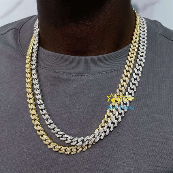 Hip Hop Jewelry Gold Sier 2 fileiras de 10 mm de diamante moissanita gelado de miami colar de corrente de ligação para homens para homens