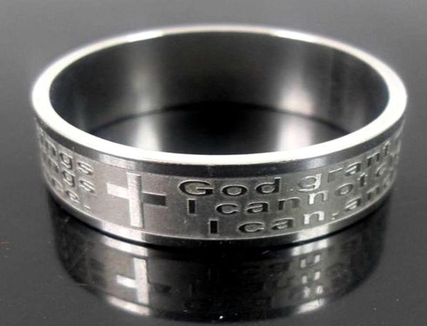 Brandneue Herren Frauen Etch Christian Serenity Gebetsschriften kreuzen Edelstahl Ring Silber Schmuckband Ring3218799