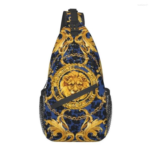 Rucksack Customized Europe Golden Lion Blumendruck gedruckter Schlingbeutel für Männer coole Schulterkreuzkörper -Brust -Wandertacktack