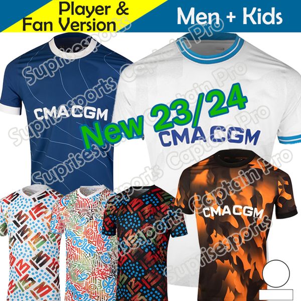 23 24 Marseilles Soccer Jerseys Authentic Kids Kit 2023 Home Away White Blue Player Версия 2024 Pre Match 3-й апельсиновый футбольный футбол Gigot Full Kit Guendouzi Sarr