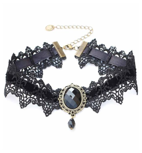 Mulheres com colar de renda pendente, colar de corrente curta artesanal Gothic Retro Costume Sexy Jóias Vampiros Holiday4860897