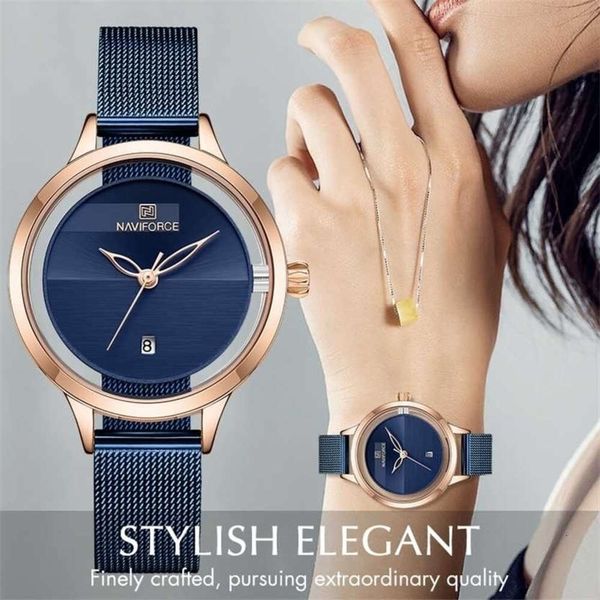 Навистные часы Naviforce Женщины смотрят лучшие бренды роскошные дамы моды простые из нержавеющей стали Quartz Watch Watch Женские водонепроницаемые свистовые часы 220125 Высокое качество