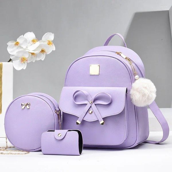 Bolsas escolares 2024 Mochila feminina Versão coreana versátil Casual Fresh 3 peças Bolsa